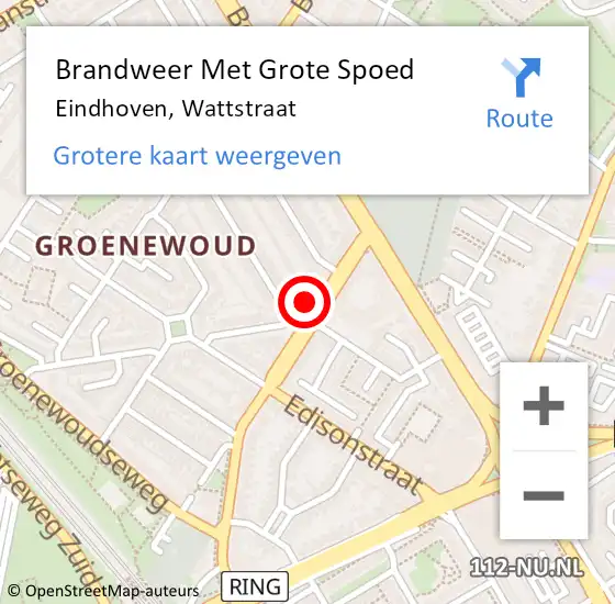 Locatie op kaart van de 112 melding: Brandweer Met Grote Spoed Naar Eindhoven, Wattstraat op 17 januari 2024 19:48