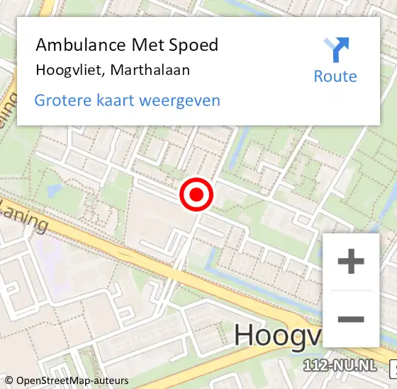 Locatie op kaart van de 112 melding: Ambulance Met Spoed Naar Hoogvliet, Marthalaan op 17 januari 2024 20:34
