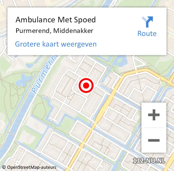 Locatie op kaart van de 112 melding: Ambulance Met Spoed Naar Purmerend, Middenakker op 17 januari 2024 23:42