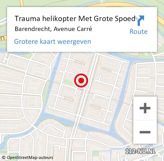 Locatie op kaart van de 112 melding: Trauma helikopter Met Grote Spoed Naar Barendrecht, Avenue Carré op 18 januari 2024 01:40