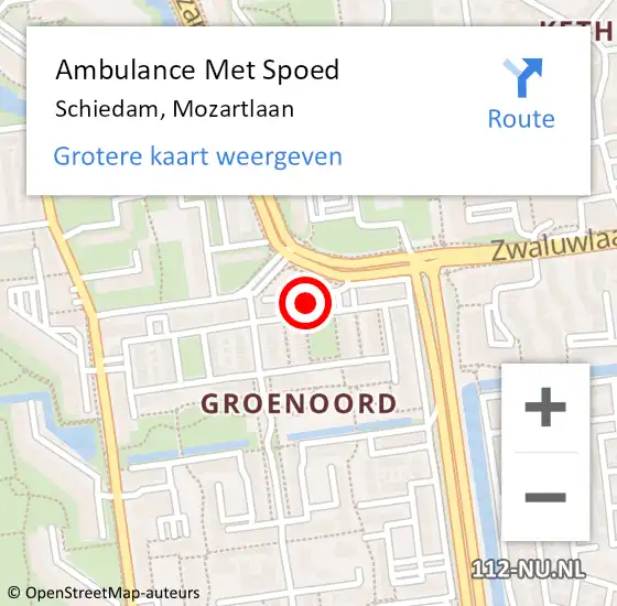 Locatie op kaart van de 112 melding: Ambulance Met Spoed Naar Schiedam, Mozartlaan op 18 januari 2024 02:33