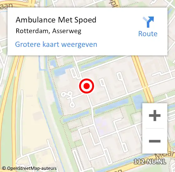 Locatie op kaart van de 112 melding: Ambulance Met Spoed Naar Rotterdam, Asserweg op 18 januari 2024 04:42