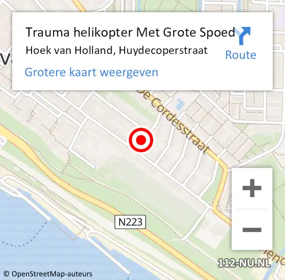 Locatie op kaart van de 112 melding: Trauma helikopter Met Grote Spoed Naar Hoek van Holland, Huydecoperstraat op 18 januari 2024 06:05