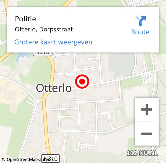 Locatie op kaart van de 112 melding: Politie Otterlo, Dorpsstraat op 18 januari 2024 07:09
