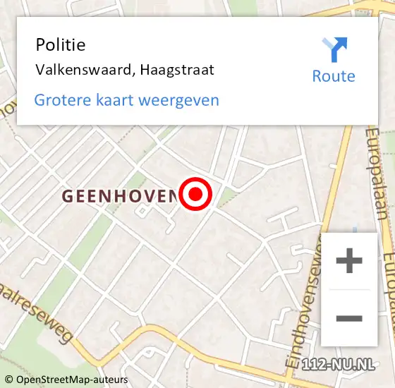 Locatie op kaart van de 112 melding: Politie Valkenswaard, Haagstraat op 18 januari 2024 09:03