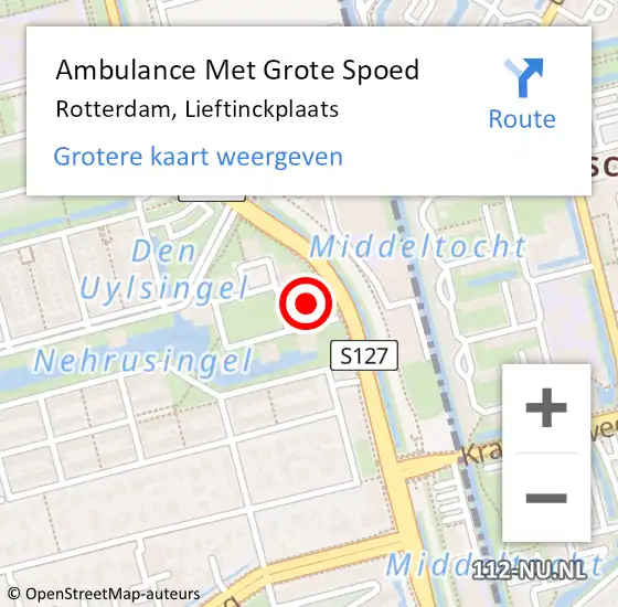 Locatie op kaart van de 112 melding: Ambulance Met Grote Spoed Naar Rotterdam, Lieftinckplaats op 18 januari 2024 09:16