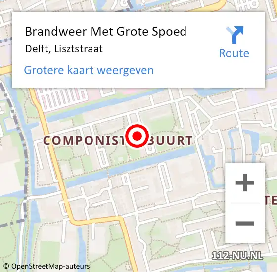 Locatie op kaart van de 112 melding: Brandweer Met Grote Spoed Naar Delft, Lisztstraat op 18 januari 2024 09:22