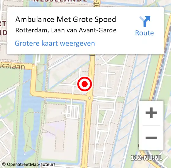 Locatie op kaart van de 112 melding: Ambulance Met Grote Spoed Naar Rotterdam, Laan van Avant-Garde op 18 januari 2024 10:04