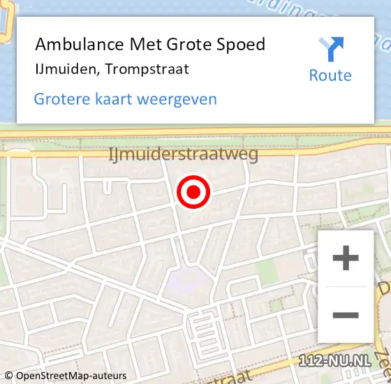 Locatie op kaart van de 112 melding: Ambulance Met Grote Spoed Naar IJmuiden, Trompstraat op 18 januari 2024 10:14