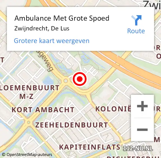 Locatie op kaart van de 112 melding: Ambulance Met Grote Spoed Naar Zwijndrecht, De Lus op 18 januari 2024 10:25