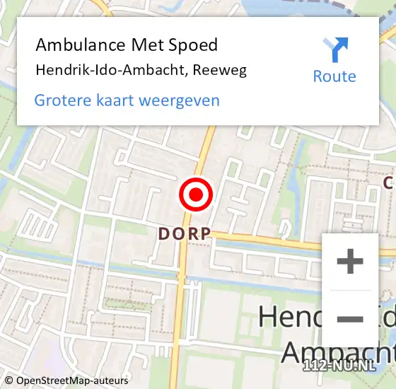 Locatie op kaart van de 112 melding: Ambulance Met Spoed Naar Hendrik-Ido-Ambacht, Reeweg op 18 januari 2024 10:30