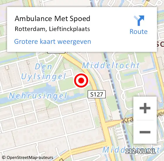Locatie op kaart van de 112 melding: Ambulance Met Spoed Naar Rotterdam, Lieftinckplaats op 18 januari 2024 12:03