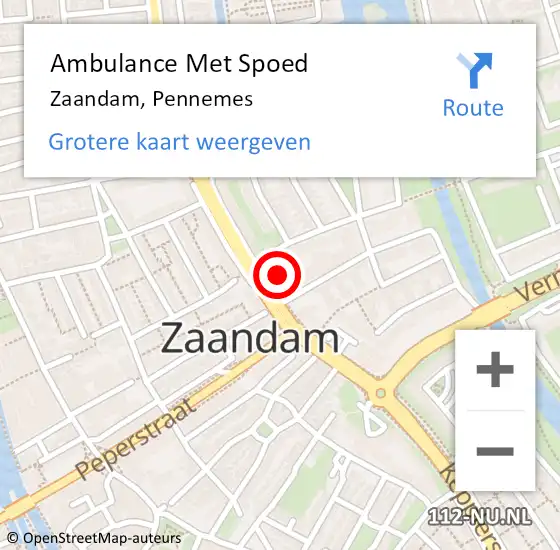 Locatie op kaart van de 112 melding: Ambulance Met Spoed Naar Zaandam, Pennemes op 18 januari 2024 12:47