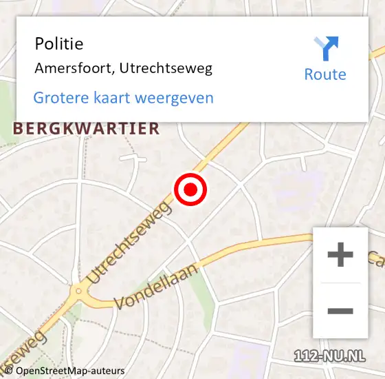 Locatie op kaart van de 112 melding: Politie Amersfoort, Utrechtseweg op 18 januari 2024 13:02