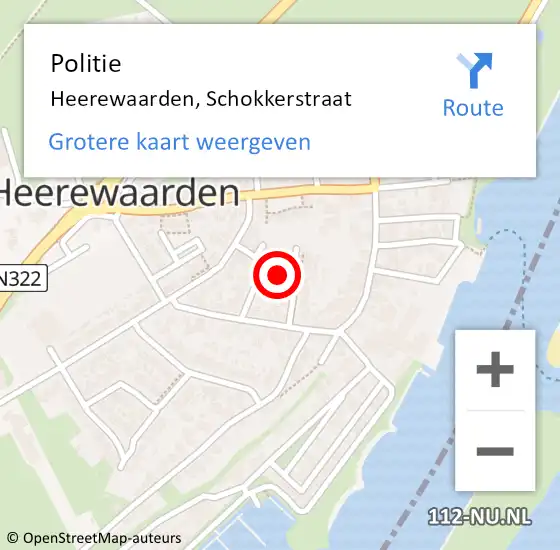 Locatie op kaart van de 112 melding: Politie Heerewaarden, Schokkerstraat op 18 januari 2024 13:49