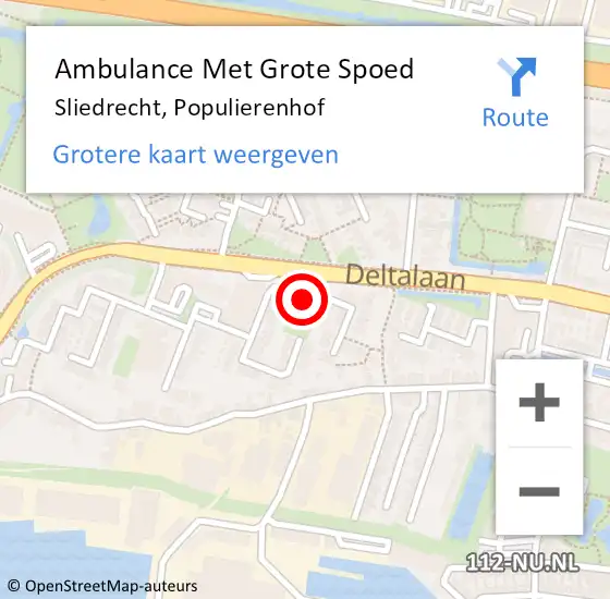 Locatie op kaart van de 112 melding: Ambulance Met Grote Spoed Naar Sliedrecht, Populierenhof op 18 januari 2024 13:51