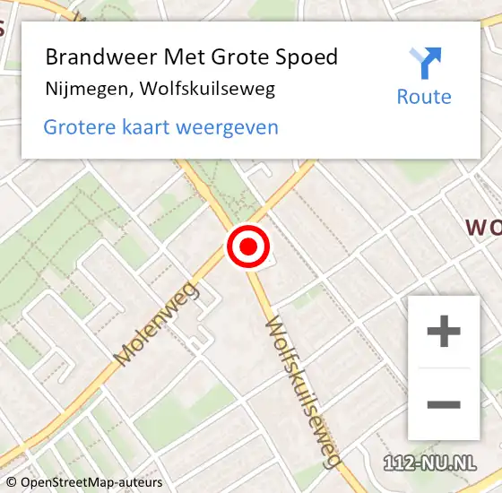 Locatie op kaart van de 112 melding: Brandweer Met Grote Spoed Naar Nijmegen, Wolfskuilseweg op 18 januari 2024 13:56