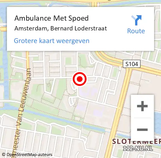 Locatie op kaart van de 112 melding: Ambulance Met Spoed Naar Amsterdam, Bernard Loderstraat op 18 januari 2024 14:14