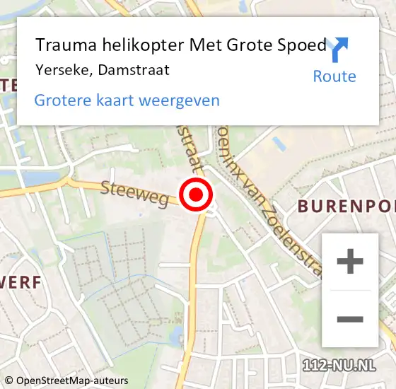 Locatie op kaart van de 112 melding: Trauma helikopter Met Grote Spoed Naar Yerseke, Damstraat op 18 januari 2024 14:39