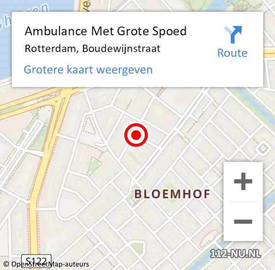 Locatie op kaart van de 112 melding: Ambulance Met Grote Spoed Naar Rotterdam, Boudewijnstraat op 18 januari 2024 14:58