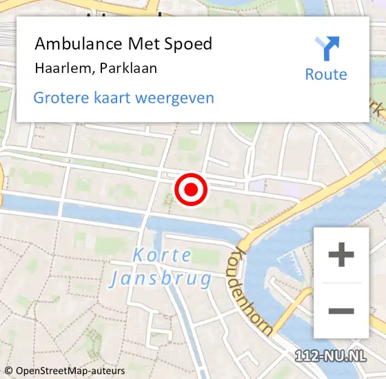 Locatie op kaart van de 112 melding: Ambulance Met Spoed Naar Haarlem, Parklaan op 18 januari 2024 15:00
