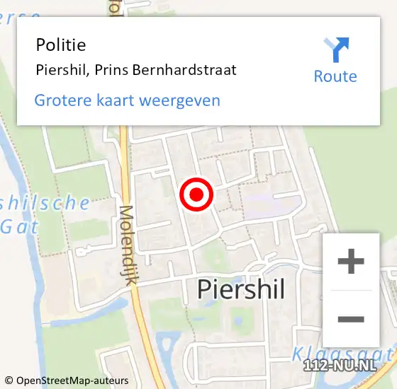 Locatie op kaart van de 112 melding: Politie Piershil, Prins Bernhardstraat op 18 januari 2024 15:18