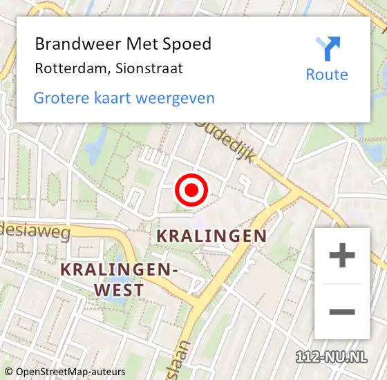 Locatie op kaart van de 112 melding: Brandweer Met Spoed Naar Rotterdam, Sionstraat op 18 januari 2024 16:12