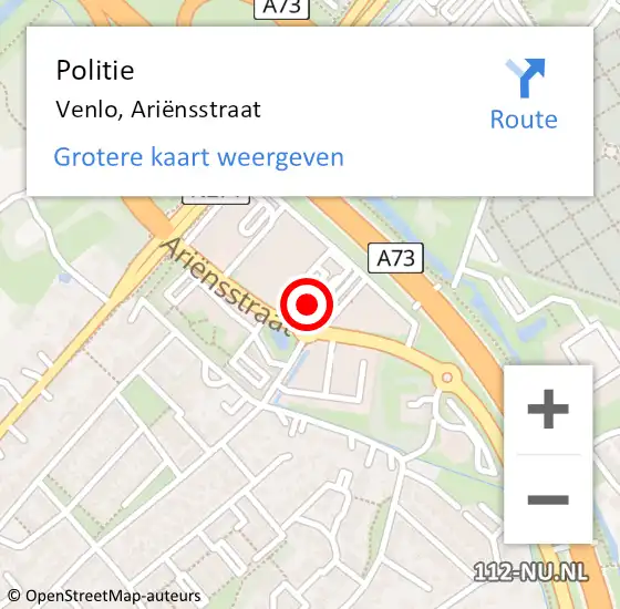 Locatie op kaart van de 112 melding: Politie Venlo, Ariënsstraat op 18 januari 2024 16:18