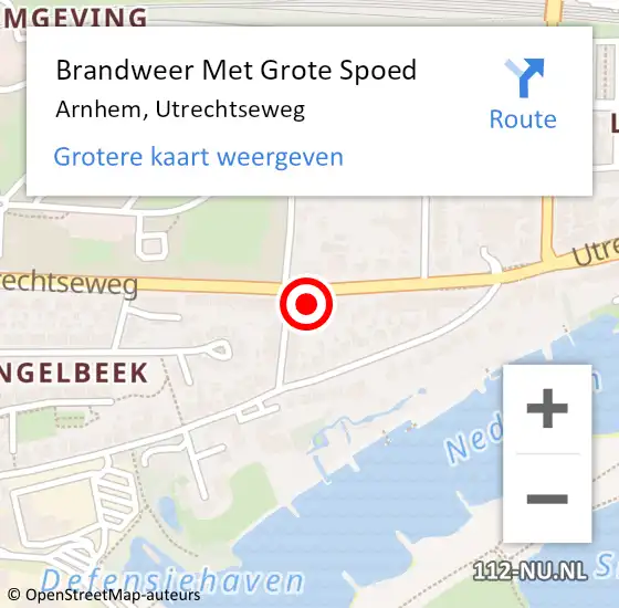 Locatie op kaart van de 112 melding: Brandweer Met Grote Spoed Naar Arnhem, Utrechtseweg op 18 januari 2024 16:24