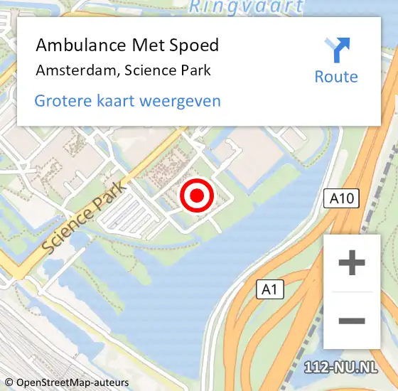 Locatie op kaart van de 112 melding: Ambulance Met Spoed Naar Amsterdam, Science Park op 18 januari 2024 16:29