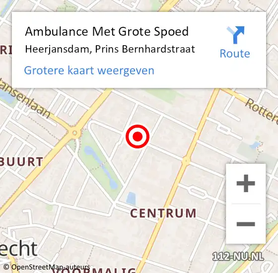 Locatie op kaart van de 112 melding: Ambulance Met Grote Spoed Naar Heerjansdam, Prins Bernhardstraat op 18 januari 2024 17:16