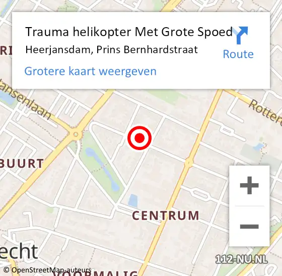 Locatie op kaart van de 112 melding: Trauma helikopter Met Grote Spoed Naar Heerjansdam, Prins Bernhardstraat op 18 januari 2024 17:22