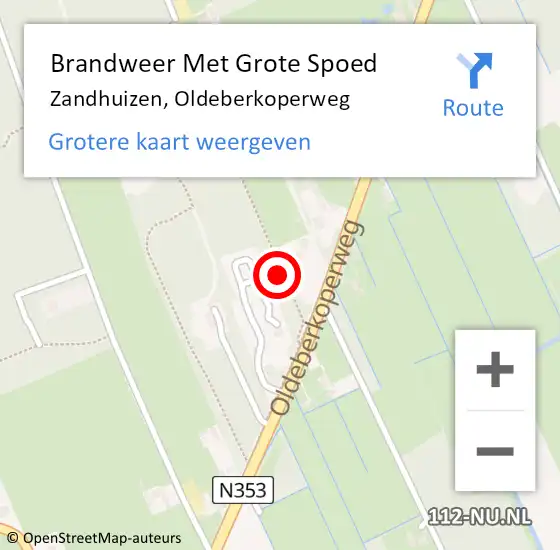 Locatie op kaart van de 112 melding: Brandweer Met Grote Spoed Naar Zandhuizen, Oldeberkoperweg op 18 januari 2024 18:28