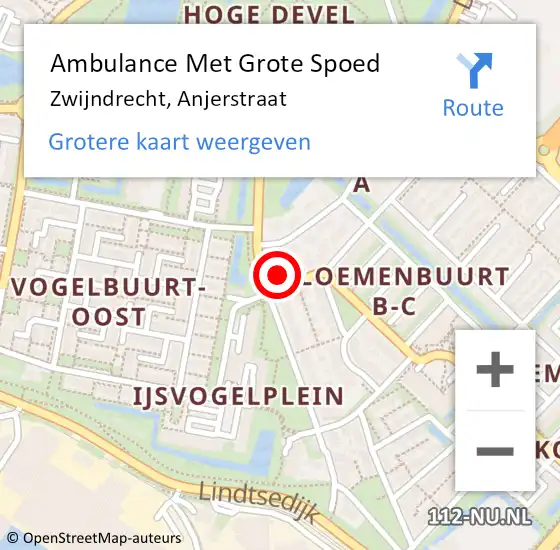 Locatie op kaart van de 112 melding: Ambulance Met Grote Spoed Naar Zwijndrecht, Anjerstraat op 18 januari 2024 18:52