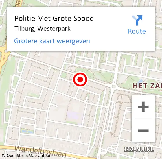 Locatie op kaart van de 112 melding: Politie Met Grote Spoed Naar Tilburg, Westerpark op 18 januari 2024 19:35