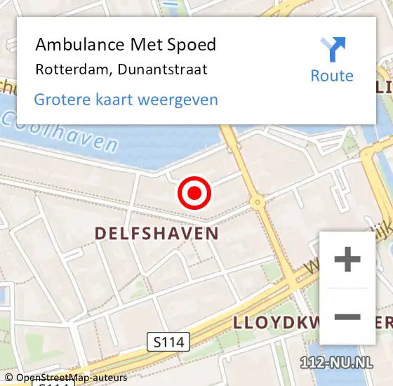 Locatie op kaart van de 112 melding: Ambulance Met Spoed Naar Rotterdam, Dunantstraat op 18 januari 2024 20:49