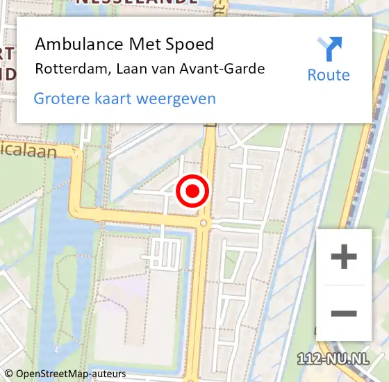 Locatie op kaart van de 112 melding: Ambulance Met Spoed Naar Rotterdam, Laan van Avant-Garde op 18 januari 2024 20:58