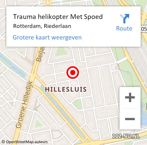Locatie op kaart van de 112 melding: Trauma helikopter Met Spoed Naar Rotterdam, Riederlaan op 18 januari 2024 21:23