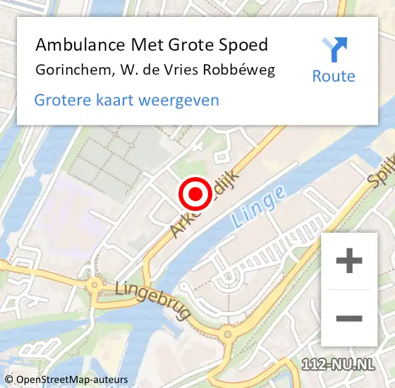 Locatie op kaart van de 112 melding: Ambulance Met Grote Spoed Naar Gorinchem, W. de Vries Robbéweg op 18 januari 2024 21:40
