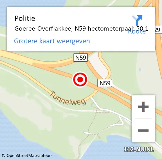 Locatie op kaart van de 112 melding: Politie Goeree-Overflakkee, N59 hectometerpaal: 50,1 op 18 januari 2024 22:19