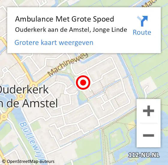 Locatie op kaart van de 112 melding: Ambulance Met Grote Spoed Naar Ouderkerk aan de Amstel, Jonge Linde op 18 januari 2024 23:44