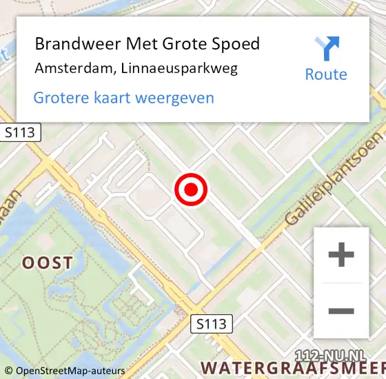 Locatie op kaart van de 112 melding: Brandweer Met Grote Spoed Naar Amsterdam, Linnaeusparkweg op 19 januari 2024 02:45