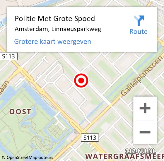 Locatie op kaart van de 112 melding: Politie Met Grote Spoed Naar Amsterdam, Linnaeusparkweg op 19 januari 2024 03:01