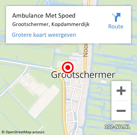 Locatie op kaart van de 112 melding: Ambulance Met Spoed Naar Grootschermer, Kopdammerdijk op 19 januari 2024 03:57