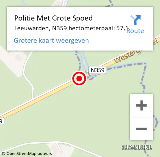Locatie op kaart van de 112 melding: Politie Met Grote Spoed Naar Leeuwarden, N359 hectometerpaal: 57,1 op 19 januari 2024 04:23