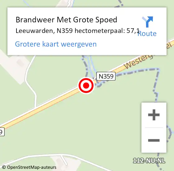 Locatie op kaart van de 112 melding: Brandweer Met Grote Spoed Naar Leeuwarden, N359 hectometerpaal: 57,1 op 19 januari 2024 04:25