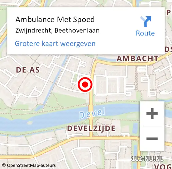 Locatie op kaart van de 112 melding: Ambulance Met Spoed Naar Zwijndrecht, Beethovenlaan op 19 januari 2024 05:07