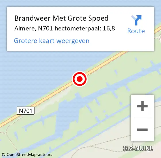 Locatie op kaart van de 112 melding: Brandweer Met Grote Spoed Naar Almere, N701 hectometerpaal: 16,8 op 19 januari 2024 05:41