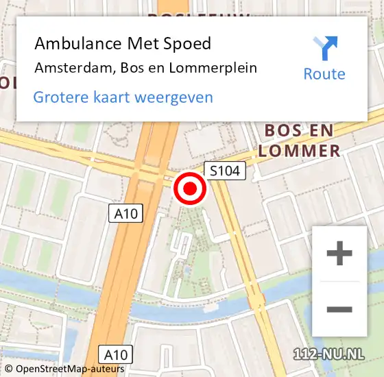 Locatie op kaart van de 112 melding: Ambulance Met Spoed Naar Amsterdam, Bos en Lommerplein op 19 januari 2024 06:55