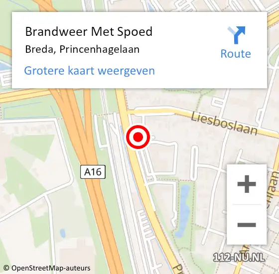 Locatie op kaart van de 112 melding: Brandweer Met Spoed Naar Breda, Princenhagelaan op 19 januari 2024 08:22